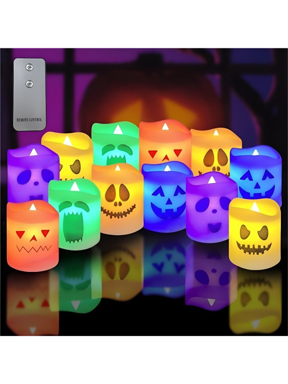 12 Pack Halloween Flameless Candles Battery Operated LED Colorful Tealights